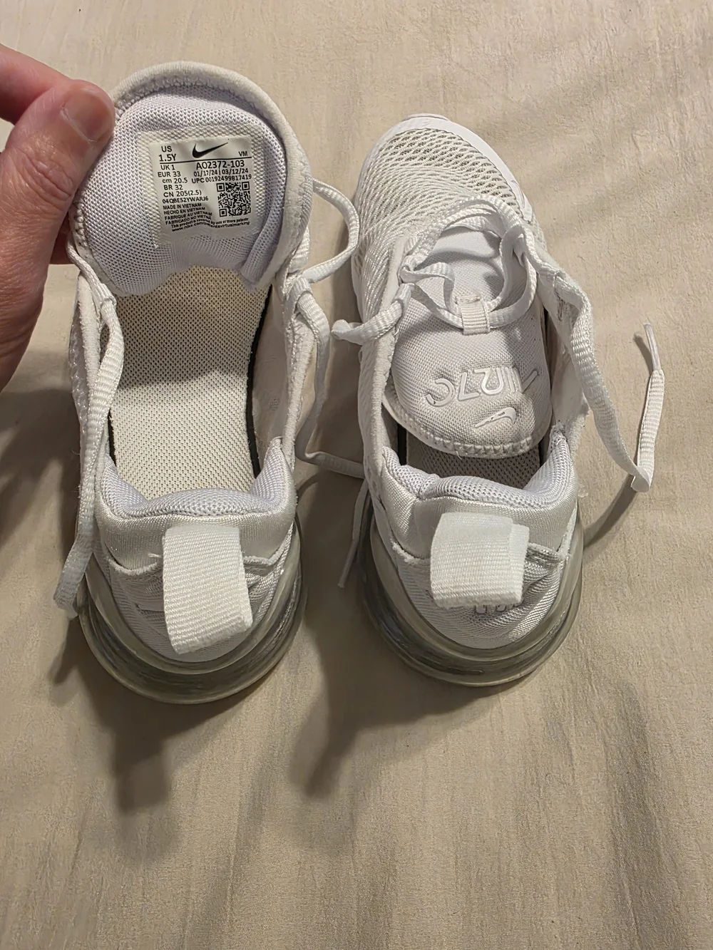 Kids' Nike Air Max Sneakers, All White, Size 1.5 Youth